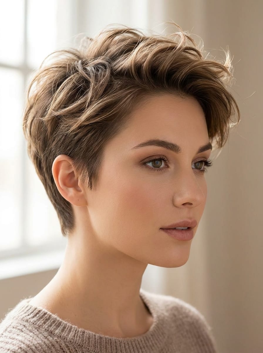 Pixie mit mehr Volumen am Oberkopf - Pixie Cut für Frauen